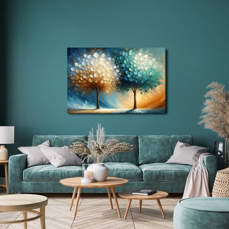 WANDBILD ZWEI LEBENSBÄUME IN FARBEN - BILDER BÄUME DES LEBENS - BILDER