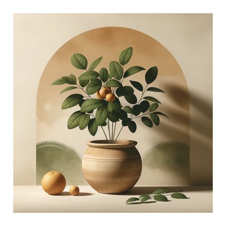 OBRAZ ZLATÉ PLODY V HLINĚNÉ VÁZE - BOTANICKÉ OBRAZY - OBRAZY