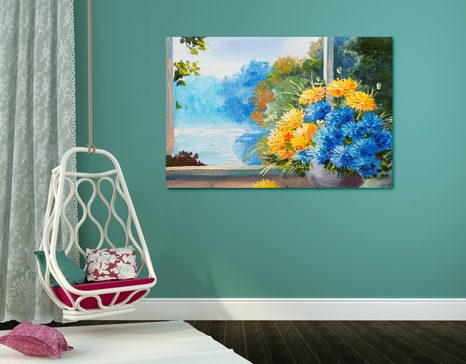 КАРТИНА НА ПЛАТНО – ПРОЛЕТЕН БУКЕТ ДО ПРОЗОРЕЦА - КАРТИНИ С ЦВЕТЯ - КАРТИНИ