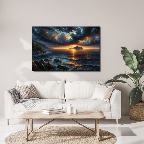 OBRAZ DRAMATICKÝ ZÁPAD SLUNCE NAD MOŘEM - OBRAZY MOŘE A PLÁŽ - OBRAZY
