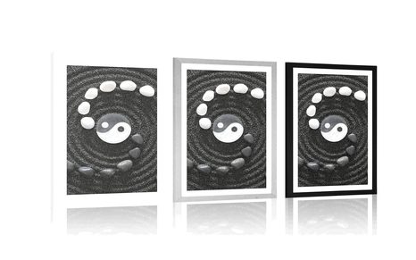 AFFICHE AVEC PASSE-PARTOUT – COMPOSITION HARMONIEUSE YIN ET YANG - NOIR ET BLANC - AFFICHES