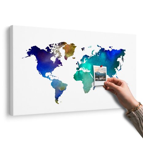 OBRAZ NA KORKU FAREBNÁ MAPA SVETA V AKVARELOVOM PREVEDENÍ - OBRAZY NA KORKU - OBRAZY