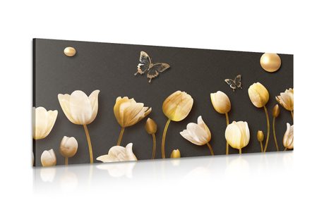 CANVAS PRINT OF TULIPS WITH A GOLD THEME