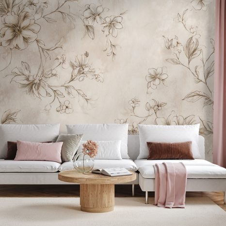 TAPET DESENE FLORALE VINTAGE ÎN BEJ - TAPET FLORI - TAPETURI