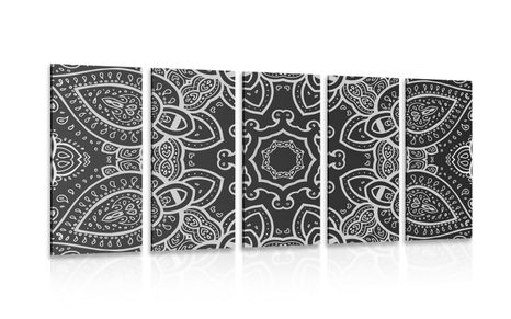 5 PART PICTURE MANDALA WITH INDIAN MOTIF IN BLACK & WHITE