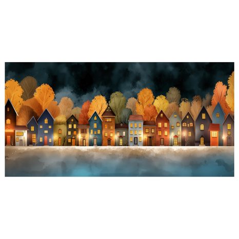 OBRAZ SVÁTEČNÍ OSVĚTLENÉ DOMKY - BAREVNÉ DOMY - OBRAZY