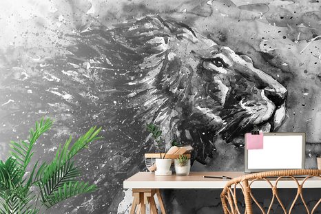 SAMOLEPÍCÍ TAPETA KRÁL ZVÍŘAT V ČERNOBÍLÉM AKVARELU - SAMOLEPÍCÍ TAPETY - TAPETY