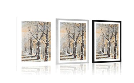 PLAKAT S PASPARTUOM ZIMSKA ALEJA STABALA - PRIRODA - PLAKATI