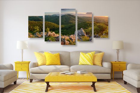 5-TEILIGES WANDBILD IN SONNENLICHT GETAUCHTE NATUR - BILDER VON NATUR UND LANDSCHAFT - BILDER