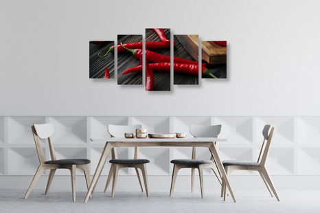 5-TEILIGES WANDBILD BRETT MIT CHILI - BILDER VON ESSEN UND GETRÄNKEN - BILDER