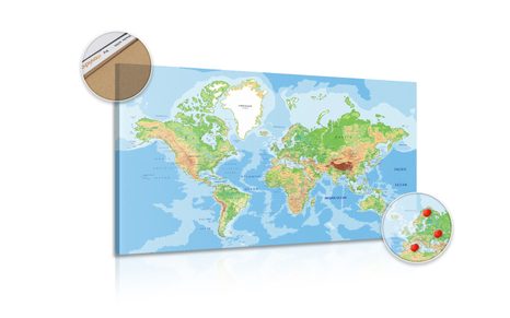 OBRAZ NA KORKU KLASYCZNA MAPA ŚWIATA - OBRAZY NA KORKU - OBRAZY