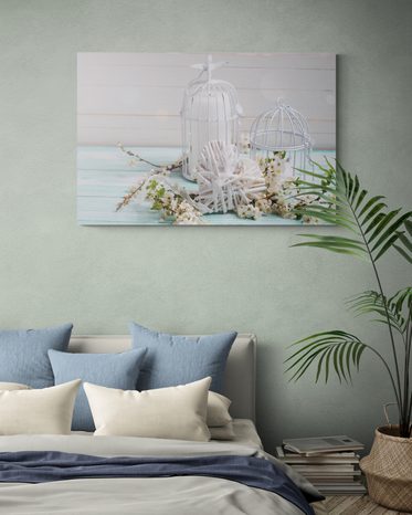 OBRAZ TŘEŠŇOVÁ VĚTVIČKA A BÍLÉ LUCERNIČKY - VINTAGE A RETRO OBRAZY - OBRAZY