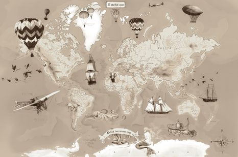 TAPETA BÉŽOVÁ KRESLENÁ MAPA S PLAVIDLY - TAPETY MAPY - TAPETY