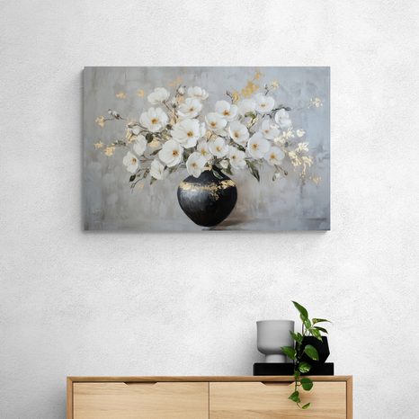 TABLOU RAMURI DE FLORI ÎNTR-O VAZĂ NEAGRĂ - TABLOURI VAZE - TABLOURI