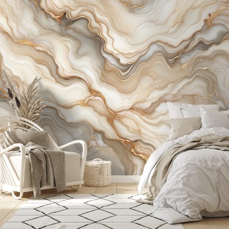 TAPETA MRAMOROVÁ ELEGANCE VE ZLATÝCH TÓNECH - MRAMOROVÉ TAPETY - TAPETY