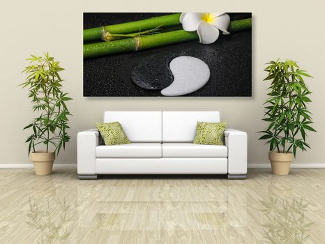 OBRAZ SPA ZÁTIŠÍ SE SYMBOLEM JIN A JANG - OBRAZY FENG SHUI - OBRAZY