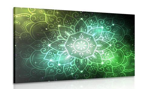 CANVAS PRINT MANDALA WITH A GALACTIC BACKGROUND IN SHADES OF GREEN - PICTURES FENG SHUI - PICTURES