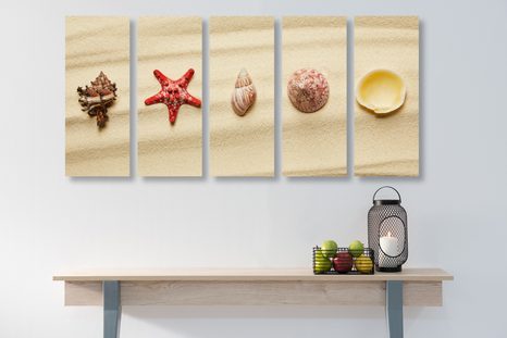 TABLOU 5-PIESE SCOICI PE O PLAJĂ CU NISIP - TABLOU NATURĂ ȘI PEISAJE NATURALE - TABLOURI