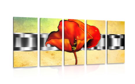 5 PART PICTURE ABSTRACT POPPY