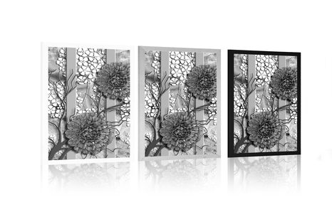 PLAKAT APSTRAKTNO CVIJEĆE NA MRAMORASTOJ POZADINI U CRNO-BIJELOM DIZAJNU - CRNO-BIJELE - PLAKATI