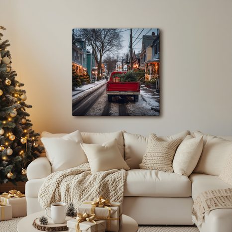 OBRAZ ZASNĚŽENÁ ULICE S VÁNOČNÍMI SVĚTLY - VÁNOČNÍ A ZIMNÍ OBRAZY - OBRAZY