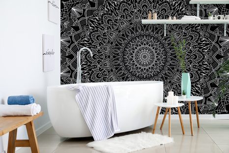 TAPET MANDALE DECORATIVĂ DETALIATĂ ÎN ALB-NEGRU - TAPET FENG SHUI - TAPETURI