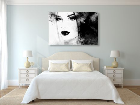 OBRAZ MÓDNÍ ŽENSKÝ PORTRÉT V ČERNOBÍLÉM PROVEDENÍ - ČERNOBÍLÉ OBRAZY - OBRAZY