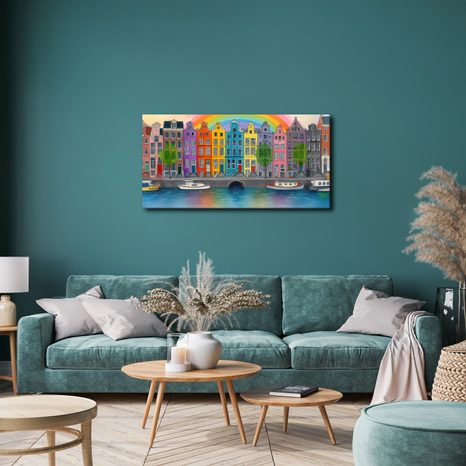 OBRAZ BAREVNÉ DOMY POD DUHOU - BAREVNÉ DOMY - OBRAZY