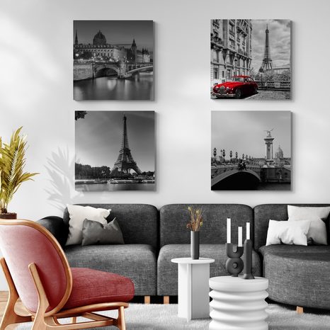 SET DI QUADRI – PARIGI CON AUTO ROSSA RETRÒ - COLLEZIONI DI QUADRI - STAMPE E QUADRI