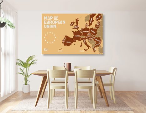 STAMPA SU TELA – MAPPA EDUCATIVA CON NOMI DEI PAESI DELL'UNIONE EUROPEA IN TONALITÀ DI MARRONE - STAMPE E QUADRI - 🔥 SVENDITA TOTALE