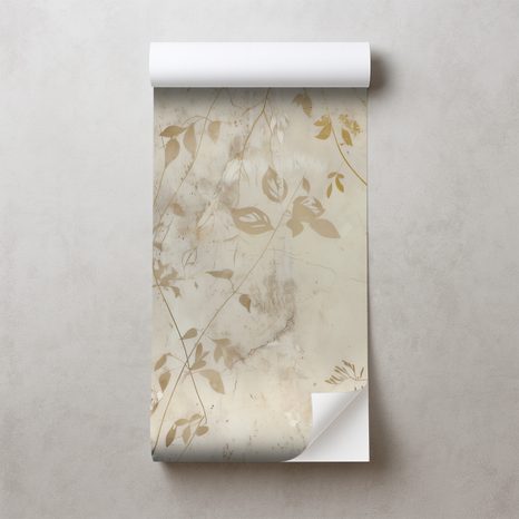 TAPET AUTOADEZIV FRUNZE AURII PE FUNDAL BEJ - TAPETE FRUNZE - TAPETURI