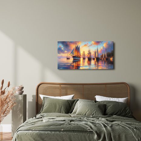 OBRAZ VEČER V PŘÍSTAVU - OBRAZY VÝCHOD A ZÁPAD SLUNCE - OBRAZY