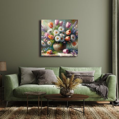 OBRAZ BAREVNÉ KVĚTINY VE VÁZE - OBRAZY KVĚTŮ - OBRAZY