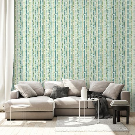 TAPETA ZELENÉ A MODRÉ VERTIKÁLNÍ PRUHY - VZOROVANÉ TAPETY - TAPETY