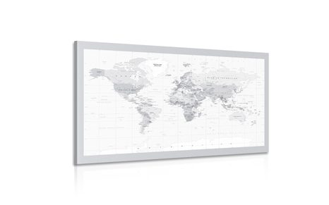 WANDBILD KLASSISCHE SCHWARZ-WEISSE WELTKARTE MIT GRAUEM RAND - WELTKARTEN ALS BILDER - BILDER