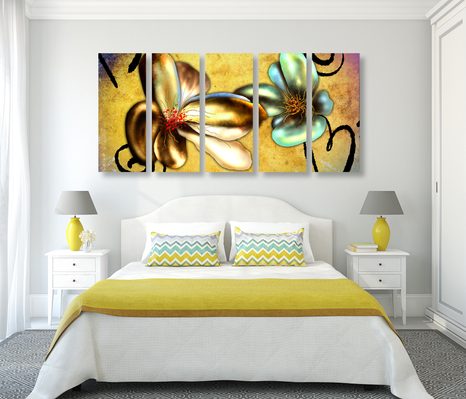 TABLOU 5-PIESE FLORI VINTAGE INTERESANTE - TABLOU FLORI - TABLOURI