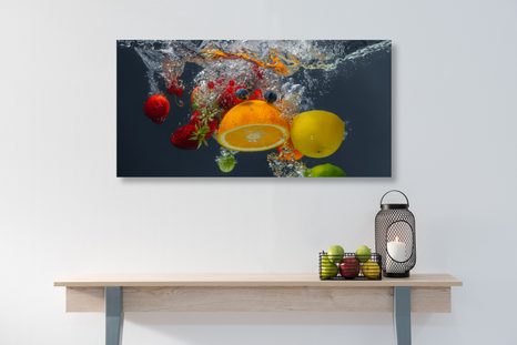 CANVAS PRINT FRUIT FALLING INTO WATER - PICTURES - 🔥 TOTAL SALE 🔥