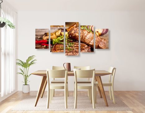 5-DÍLNÝ OBRAZ GRILOVANÝ HOVĚZÍ STEAK - OBRAZY JÍDLA A NÁPOJE - OBRAZY