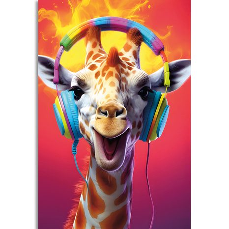 QUADRO SU TELA – GIRAFFA CON CUFFIE - QUADRI DI ANIMALI DA FESTA CON LE CUFFIE - STAMPE E QUADRI
