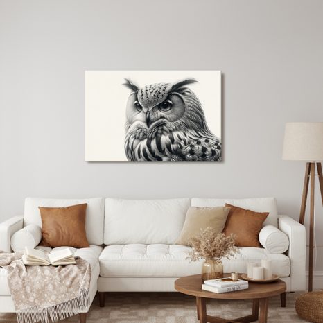 WANDBILD SCHWARZ-WEISSES EULENPORTRÄT - BILDER VON VÖGELN - BILDER