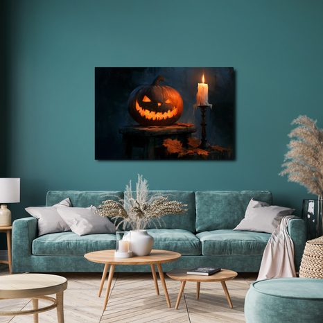 WANDBILD GRUSELKÜRBIS MIT KERZE - HALLOWEEN- UND HORROR-BILDER - BILDER