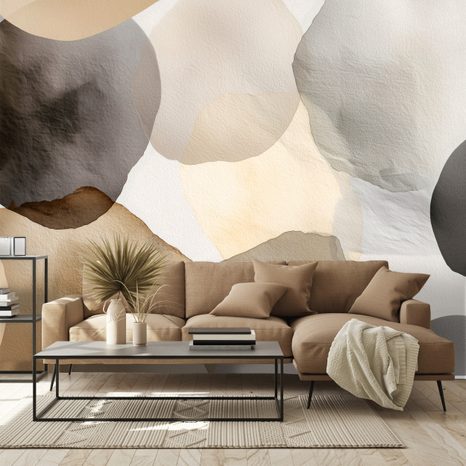 TAPET AUTOADEZIV CERCURI ABSTRACTE ACUARELĂ BEJ - TAPET ABSTRACT - TAPETURI