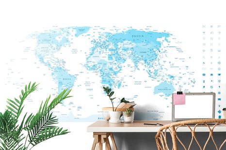 CARTA DA PARATI – MAPPA DEL MONDO DETTAGLIATA IN BLU - 🔥 SVENDITA TOTALE