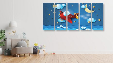 5-DÍLNÝ OBRAZ LET LETADLEM - DĚTSKÉ OBRAZY - OBRAZY