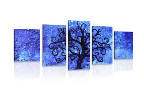 5 PART PICTURE TREE OF LIFE ON A BLUE BACKGROUND