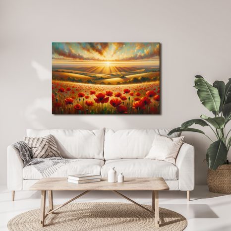 QUADRO SU TELA – TRAMONTO SU CAMPO DI PAPAVERI - STAMPE E QUADRI - 🔥 SVENDITA TOTALE