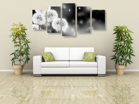 5-DÍLNÝ OBRAZ NADÝCHANÁ PAMPELIŠKA V ČERNOBÍLÉM PROVEDENÍ - ČERNOBÍLÉ OBRAZY - OBRAZY