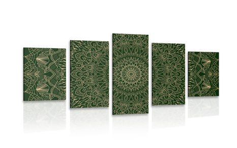 QUADRO IN 5 PARTI DETTAGLIO DI MANDALA DECORATIVO IN VERDE - QUADRI FENG SHUI - QUADRI