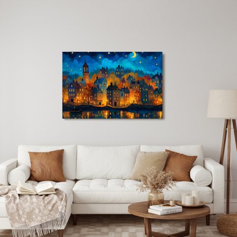 OBRAZ KOUZELNÁ NOČNÍ KRAJINA - BAREVNÉ DOMY - OBRAZY