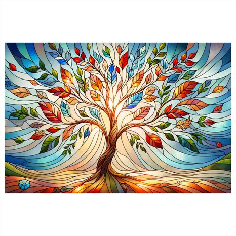 OBRAZ STROM ŽIVOTA V BAREVNÉ VITRÁŽI - OBRAZY - TOTÁLNÍ VÝPRODEJ 🔥